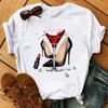 T-shirt con stampa calice carino vino T-shirt casual da donna manica corta O collo T-shirt estiva allentata Camisetas Mujer