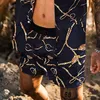 Hombres de moda de la moda Traje de impresión 21 Trajes de la playa de verano para hombre pantalones cortos de manga corta Swim Cardigan Cuello de solapa transpirable Casual Sudaderos