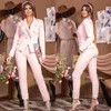 Women's Two Piece Pants Spring 2 Pieces Women Suits Formal Blazer Tuxedos Pink Doubel Breasted Jacket With Set Mother Of Bride Evening Party