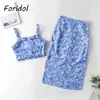 Foridol blommig tryck lång klänning uppsättning kostymer kvinnor sommar ärmlös boho strand blå klänning casual bodycon australia klänning 210415