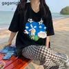 Women 90s Harajuku Kawaii Black White Tshirts Lady Basic Cotton Tees Short Sleeve Cartoon T Shirt Female Summer Tops 210601