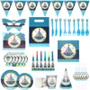 Disposable Dinnerware Nautical Set Theme Party Tableware Paper Cup Plate Hat Straws Children's Birthday Decorations