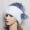 Moda Prata Fox Hat Mulheres Inverno Quente Malha Real Mink Pele Caps Vertical Tecelagem Com No topo