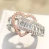 Bröllopsringar Luxury Rose Gold Color Heart Eternity Ring Zircon Stone Engagement Promise for Women Fashion Jewelry8684930