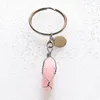 Wire Wrap Reiki Healing Natural Bullet shape Stone Keychains Chakra Amethyst Pink Rose Crystal Key rings Keyrings Women Men Jewelry