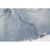 h.sa Plus Size Fashion Midi Denim Donna Summer Light Blue Hole Jeans strappati Gonna femminile con bottoni nappa 210417