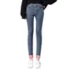 Утолщенные теплые зимние джинсы женщины корейские винтажные тонкие худые женщины высокие талии брюки брюки для наружной одежды 11993 210512
