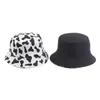 قبعات واسعة الحواف أبيض وأسود بقرة Sunhat قبعة بحافة على الوجهين هيب هوب صياد الصيف قبعة شاطئ قابلة للطي قبعات الموضة في الهواء الطلق