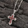 2022 New Blue Red Zircon Cross Pendant Necklace Hip-hop Fashion Heavy-duty Style Diamonds All-match Necklace Foer Man and Women