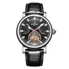 Reef Tiger / RT Automatic Watch for Men Solid Steel Black Leather Sobre avec Date Day RGA1950 Montre-bracelets