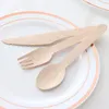 2021Disposable Eco-friendly Wood Flatware Dinnerware Spoon Knife Wooden Cutlery Set Fork Knives Dessert Scoop Wedding Party Tableware DHL