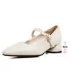 Meotina Med Heels Mary Janes Shoes Shoes Shoes Women Buckle Strap厚いヒールパンプススクエアトゥドレスシューズファッションレディース履物ベージュ210608