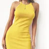 Sexy Club Backless Strap Strap Strap Dress Summer 2021 Cotton Ladies Elastic Bodycon Black Yellow Party Mini Dresses Casual