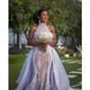 Плюс Szie Африканские свадебные платья со съемным шлейфом 2022 Скромная пышная юбка с высоким воротником Sima Brew Country Garden Royal Wedding G293g