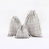 Gift Wrap 1pc 3colors Grid Lines Printed Handmade Cotton Linen Bag Storage Coffee Beans Tea Bags Wedding Party Candy Jewelry