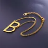 Collare Collana girocollo iniziale Donna Colore oro Alfabeto Regalo Gioielli in acciaio inossidabile 316L Lettera laterale B Uomo N004 Girocolli216f