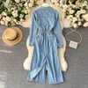 Höst Vinter Denim Klänning Koreansk Långärmad Jeans Kvinnor Kvinna Streetwear Bodycon Shirt Vestido de Mujer 210514