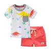 Biniduckling sommar mode pojkar barnkläder t-shirt + shorts o-neck dinosaur bomull barnkläder sätter x0802