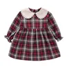 Girl Grid Robe Automne 2020 Neuf Enfants Lin Princesse Robe De Poupée Pour Enfants Collier Robe à carreaux Enfants Clothings Q0716