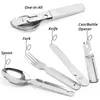4-in-1 draagbare roestvrijstalen kampeerlepel, vork, mes en kan / flesopener, militaire gebruiksvoorwerpen 211228