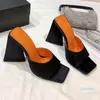 designers mulheres chinelo preto seda quadrado dedos chinelos chumps chunky saltos mini verão sapatos 10 cm salto alto senhoras sandália slide