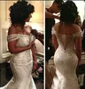 2021 Portrait Mermaid Organza Beading Backless Sequin Off Shoulder Gowns Sweep Train Wedding Dresses Custom Made Bridal Vestidos