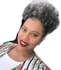 African american Silver Grey Hair Afro Puff Kinky Curly ponytails human extension natural curly updos salt pepper gray pony tail Bun hairpiece