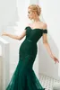 Elegant Dark green Mermaid Prom Dresses Off Shoulder Lace robe de bal longue Train Sexy