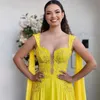 Superbes robes de bal bohème jaunes en mousseline de soie une ligne robes de soirée 2021 avec des appliques de dentelle enveloppantes longueur au sol robe maxi pour femmes 326 326