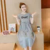 Maternity Dresses Summer Print Comfortable Breastfeeding Short Sleeve Dress Women Elegant Korean Nursing Clothes 210721