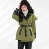 Safari style double boutonnage dames manteau printemps automne manches longues plus taille vert pardessus veste décontractée 8Q62306 210510