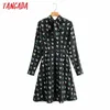 Tangada Femmes Bow Print Stand Collar Robe à manches longues Sexy Back Bow Robe courte 2F156 210609