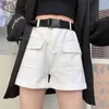 Casual High Waist Loose Pocket Shorts Fashion Streetwear Belt Kvinnor Sommar Ladies Wide Leg 8961 50 210506