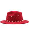 Fedoras Female Pearl Fedora Hat Ladies Girls Felt Hats for Women Wide Brim Cap Woman Jazz Panama Caps Spring Autumn Winter Wholesale