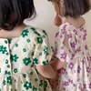 Girl Dress Summer Short-sleeve Flower Print Children's Toddler Kid Clothing Sweet Princess 210515