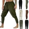 Adult Man Medieval Viking Pirate Cosplay Costume Lace-Up Bandage Pants Larp Capris Trousers Vintage Woven Cotton Joggers For Men 211112