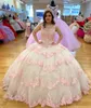 2023 Blush Rose Champagne Chérie Quinceanera Robes Robe De Bal Robe De Bal Princesse Jupe À Volants Tulle Fête Doux 16 Robes 249T