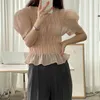 Summer Plus Size Korean Blouse Women Tops Sexy Transparent Puff Short Sleeve Shirt Chic Pleated Casual Women's Clothing 14093 210518