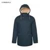 CORBONA Hochwertige warme Baumwollkleidung Herrenjacke Business Casual Mittellanger Mode verdickter Mantel Lammwolle in Hut 211206