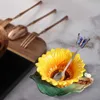 Sunflower Enamel Ceramic Coffee Cup Home Decor Porcelain Butterfly Spoon