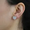 Stud Iced Out Bling Micro Pave CZ 5A Cubic Zircoina Round Heart Shaped Screw Back Earring Two Tone Color Hip Hop For Women Jewelry