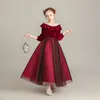 Lindos vestidos de niña de flores cuello joya encaje apliques faldas escalonadas vestidos de concurso de niñas una línea para niños de cumpleaños rojo princesa 403