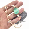 Tennis Simple Handmade Woven Green Cat's Eye Ocean Natural Gilded Stone Charm Women Leather Bracelet Boho Wrap Drop