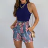 Survêtements pour femmes haute qualité col rond mince haut blanc et poche Design rouge Shorts costume 2021 mode été Sexy deux pièces