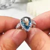 Wedding Rings Cute Female Crystal Water Drop Ring Luxury Silver Color For Women Dainty Aqua Blue Zircon Stone Engagement