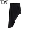 TRAF Женщины шикарные моды плиссированные асимметричной юбки MIDI винтажную высокую талию боковой молнии женские юбки Mujer 210415