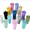 22oz Dubbellaags Plastic Tuimelaar met Stro Deksel Sport Waterfles Frosted Candy Color Mok Ice Water Cup Dual Wall Tumblers Zze6099