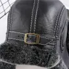 Winter Heren 100% Real Rex Raabit Bont Bomber Hat Ushanka Cap Trapper Russische man Skihoeden Caps Echt Schapenvacht Leer