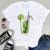 Women's T Shirts Women's T-Shirt Women Watercolor Wine Happy Time 90s Cartoon Graphic Summer Short Sleeve Fashion Print Female Clothes