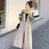 Damskie płaszcze wiatrówka kontrastujące szwy długie wiosna jesień koreański luźny płaszcz żeński damska płaszcz płaszcz